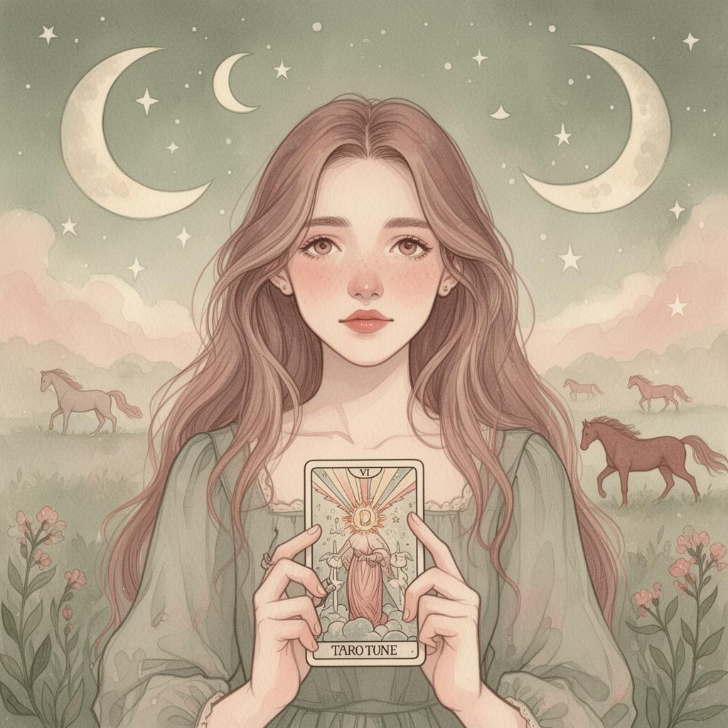 Illustrated portrait of Hailey holding a tarot card